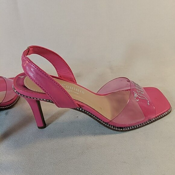 Juicy Couture Hot Pink Rhinestone Heels Clear 3" Heel Slingback Size 8 Logo Gems - Picture 6 of 16